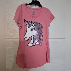 Justice Pink Sequin Unicorn Tee